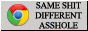 an 88 by 31 button fading between internet explorer and chrome, saying 'same shit different asshole' on a grey background