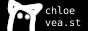 an 88 by 31 button with a white cat doodle to the left, and white text saying 'chloe vea.st' on a black background